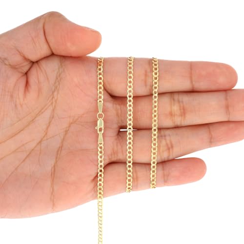 Nuragold 10k Real Yellow Gold Solid Cuban Curb Link 2.5mm Chain Necklace (16"-30") Italian Jewelry for Men & Women4