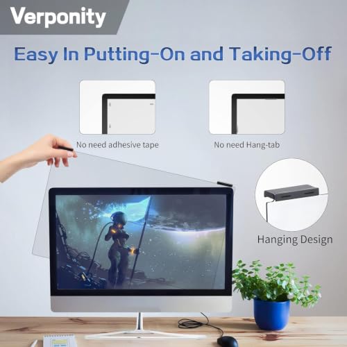 Image of Computer Privacy Screen Filter 27 Inch, 9H Hardness Hanging Computer Screen Privacy Shield Compatible with 16:9 Widescreen Monitor, Eye Protection and Blue Light Blocks