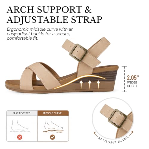 Image of SHIBEVER Wedge Sandals for Women Dressy: Comfortable Low Heel Summer Sandal | Casual Walking All-Day Comfort Dress Ladies Strappy Shoes - Ankle Strap Arch Support with Cushioned for Work Vacation