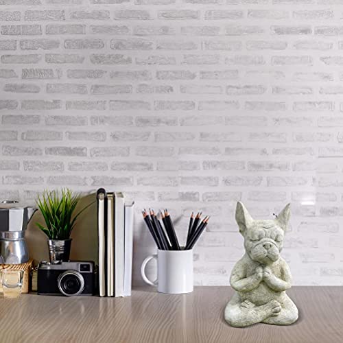 Estátua de meditação para cães, escultura de buldogue francês sentado, estátua de resina de ioga par