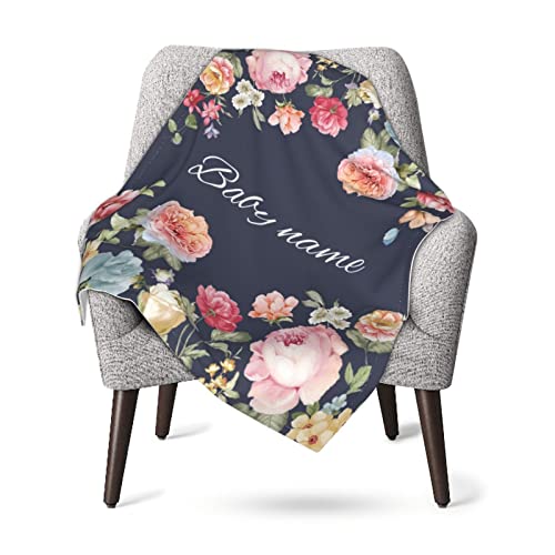 Custom Personalized Baby Girl Blanket Customize Baby Girl Blankets with Names Soft Cute Throw Swaddle for Newborn Floral Baby Blanket with Name 40