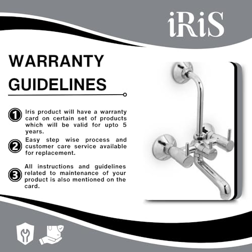 Image of iRiS 2-in-1 Brass Wall Mixer Tap with Overhead Shower Provision | 125mm Long Bend Pipe | Visible Hot /Cold Indicators | Chrome Finish Bathroom Wall-Mounted Faucet | Heavy-Duty Brass Construction