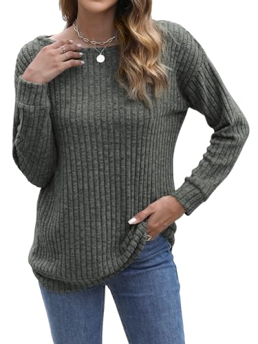 Image of Womens Tops Sweaters Ladies Tunics Casual Long Sleeve Shirts Blouses Tees Dressy Casual Clothing Boat Neck Fashion 2025