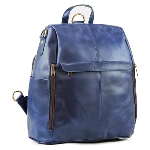 Handmade World Leather Backpack Convertible to Purse 'The Honeycomb' Shoulder Bag Travel Versatile Rucksack Daypack (Blue) Cover