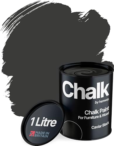 Chalk Paint Caviar Black Furniture Paint 1L, Matt Finish Shabby Chic, Chalk Furniture & Walls, Quick Dry & 1 Coat, Hemway