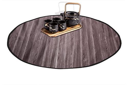 Image of Stylista Bed Server Round Food mats /Outdoor Picnic mat Reversible Round in Inches 36in with 2 Side Print, Wooden Pattern Black and Wooden Pattern Grey