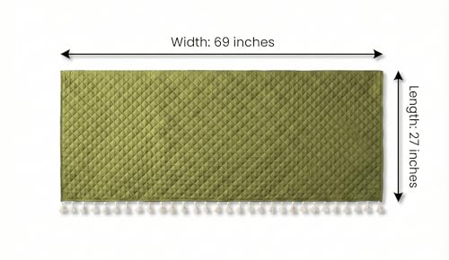 Image of VAS COLLECTIONS 3 Seater Quilted Velvet Sofa Cover with Tassels | Soft Washable Sofa Protector for Living Room | Elegant Furniture Cover for Home Decor (Green)