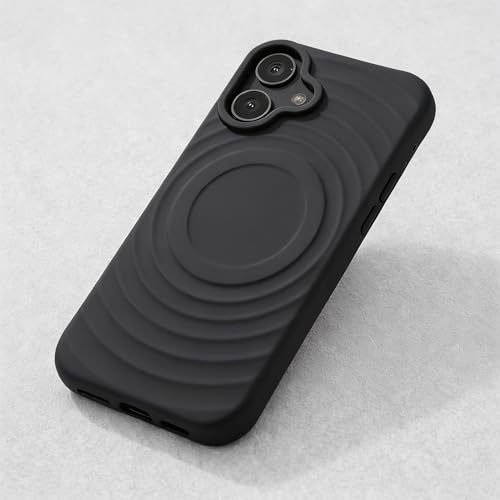 Image of amazon basics Shockproof Case for iPhone 16 | Ripple Pattern | Camera Protection | Protective Cover with Enhanced Grip & Wireless Charging Support - Black