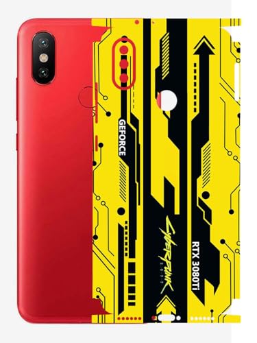 Image of AtOdds - Full Body Back Screen Guard Protector Film - Lamination Wrap Skin Sticker Compatible with Xiaomi Mi A2 | Scratchproof Matte Finish (Design - Yellow Cyberpunk)