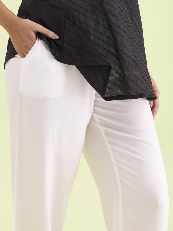 Image of GO COLORS Women Solid Mid Rise Relaxed Fit Viscose Casual Pants