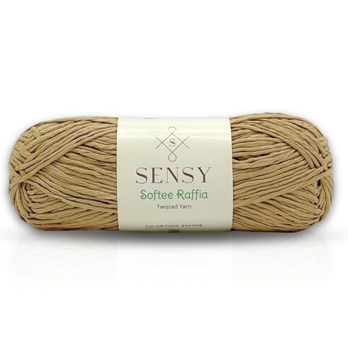 Sensy Softee Raffia Twisted Tape Yarn Soft Craft Yarn 3.5 oz 109 Yards 100% Polyester Gauge 4 Medium (Latte)