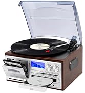JORLAI 9-in-1 Vintage Record Player with Bluetooth, CD, Cassette, AM/FM Radio, USB/...