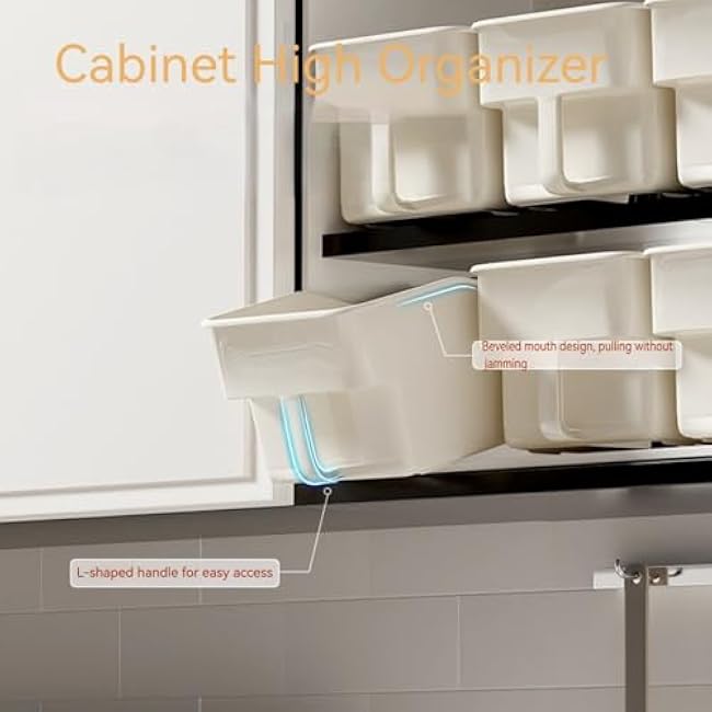 New Pull Out Cabinet Organizer Bin with Roll Wheels, Kitchen Bathroom Cabinet Under Sink Organizer and Storage, Multi-Use Cabinet Organizer Basket for Pantry Garage Shelves High Cabinets (Extra Large)