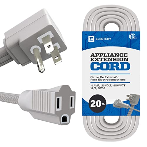 ELECTERY 20 Ft Extension Cord 14/3 Heavy Duty Indoor Power Cable, ETL Listed, 3-Prong Grounded Plug, Gray, 1875 Watts 125V 15 Amps, Durable Flexible Cord for Major Appliances, Home & Office