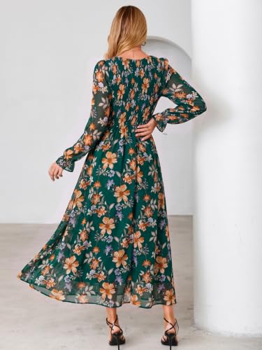 Simplee Womens Long Sleeve Floral Wedding Guest Boho Maxi Dress,Green XL — view 3