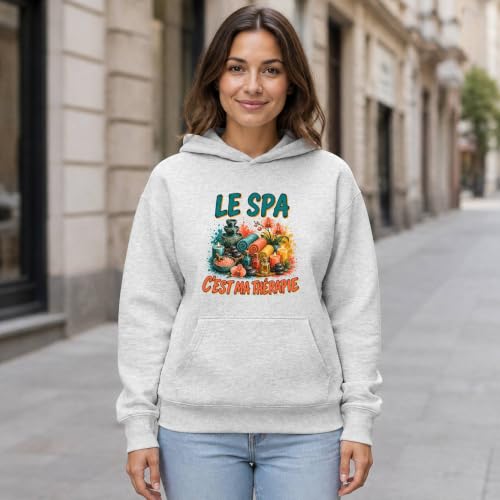 Planetee Sweat à Capuche Le Spa C'est ma thérapie | Hoodie en Molleton Gratté 280 g/m² Gris Chiné avec Poche Kangourou | Unisexe Taille S | Cadeau Anniversaire – vue 3