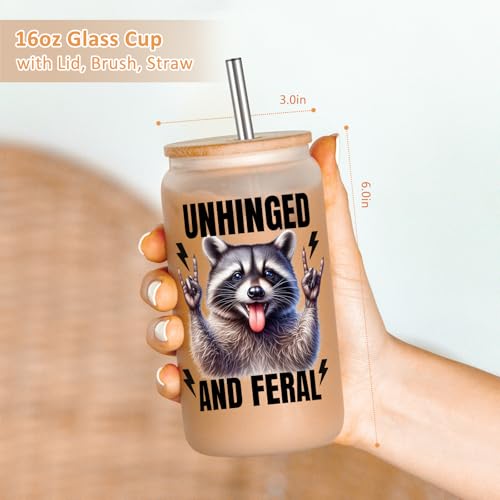 Fairy's Gift Raccoon Iced Coffee Cup, Cute Racoon Frosted Glass Tumbler w/Lid Straw, Feral Mom Gifts, Raccoon Cup, Unhinged and Feral - Funny Mothers Day Birthday Racoon Gifts for Women Wild Mom Girl by Fairy's Gift - Image 5