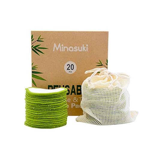 Minasuki 20 Pack Reusable Makeup Remover Pads - Bamboo Reusable Cotton Rounds for Toner, Washable Eco-Friendly Pads for All Skin Types with Cotton Laundry Bag