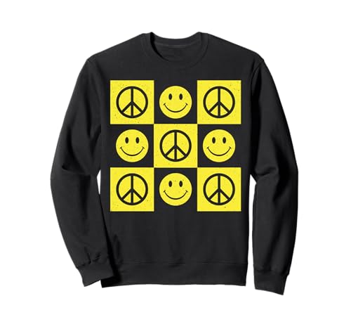 Segno della pace retrò anni '70 con faccina sorridente felice hippie a scacchi Felpa