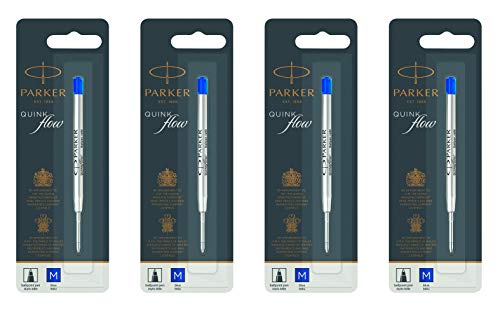 Recharge Parker Quinkflow bleu stylo bille pointe moyenne encre lot 4