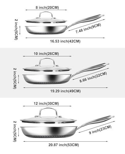 Image of USELUCK Hybrid Non Stick Frying Pans with Lid,8 /10 /12 inch Frying Pan Set | Stainless Steel Skillet with Honeycomb Surface,Oven-Safe,PFAS-Free,Compatible with All Cooktops.