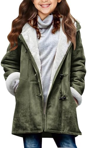 Girls Winter Coats Fuzzy Fleece Lined Jacket Youth Faux Suede Coat for Teen Winter Warm Hooded Outwear Kids Clothes
