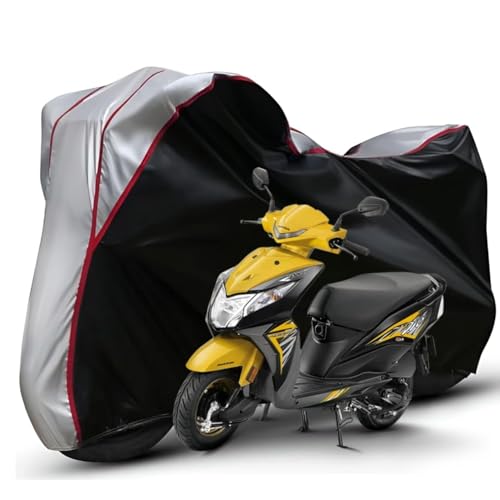 Image of Waterproof Bike Body Cover Compatible with Honda Dio Dustproof Scratchproof - Motorcycle Cover for Two Wheeler, Outdoor Full Cover with UV, Duty, Rain Protection (Black Top Silver)
