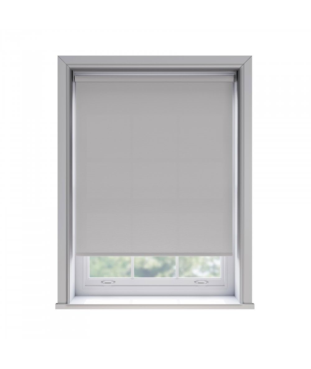 85cm No Drill Light Grey Thermal Blackout Roller Blind - 170cm Drop - Grey Polyester