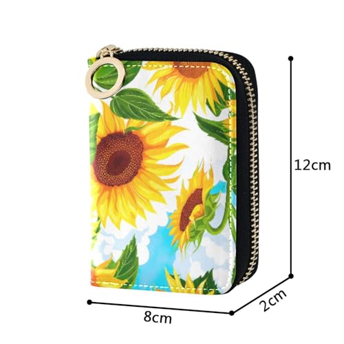 Credit Card Holder RFID Blocking Womens Wallet Zip Around Small Zipper Wallet with Coin Pocket Bright Yellow Sunflowers Sky3