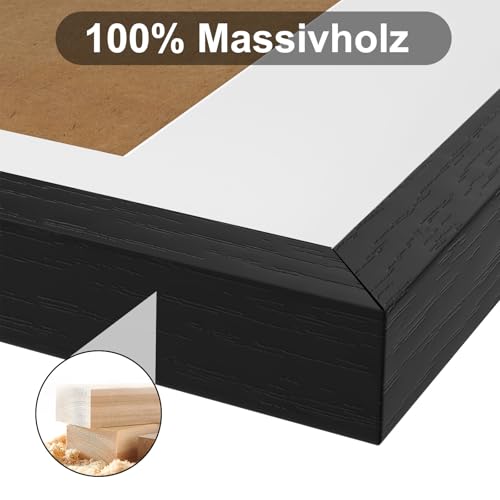 wyewye Bilderrahmen A3, MDF Holz Bilderrahmen Din A3 schwarz, 29,7x42 cm, Rahmen A3 mit Acrylglas - zum vertikalen oder horizontalen Aufhängen, für Fotos, Poster, Puzzles