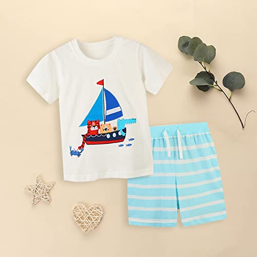 Roupas de menino verão novo conjunto de camisetas para meninos de algodão tricotado animal barco des