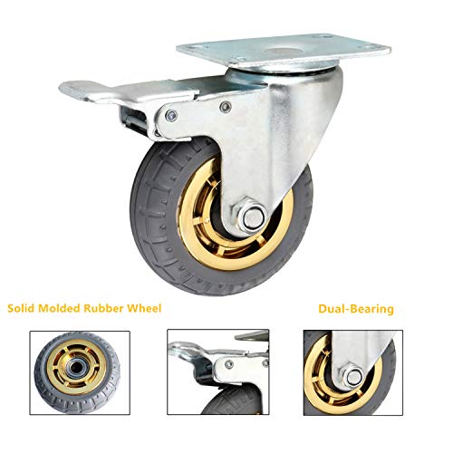 4 inch Heavy Duty Casters Rotary Bearing Casters with Brake, Swivel Caster for Furniture and Workbench, Set of 4, Load 1400lbs