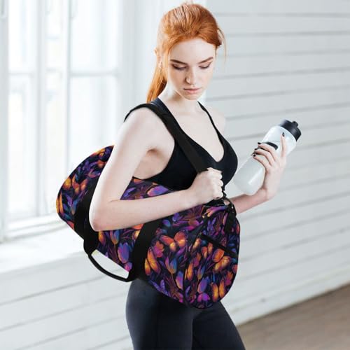 Red Butterfly Sports Duffel Bag Full Print Barrel Gym Bag with Side Zipper Pocket and Inner Compartment, Durable Lightweight Fabric for Sports, Training, Travel and Outdoor Use 6