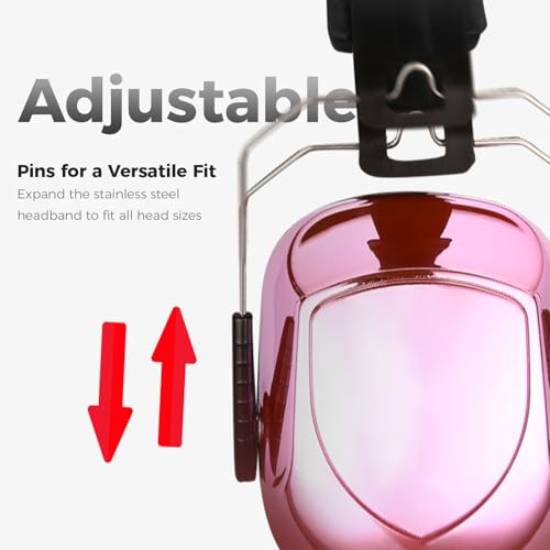 Image of ProCase NRR 28dB Noise Reduction Ear Muffs, Foldable Adjustable Passive Noise Cancelling Headphones for Adults Kids Autism, Hearing Protection for Shooting, Construction, Mowing -Metalic Pink