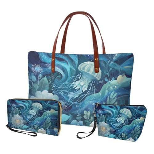 Image of Top Handle Purse for Women, Large Tote Handbag With PU Wallet Set, Gift for Mom