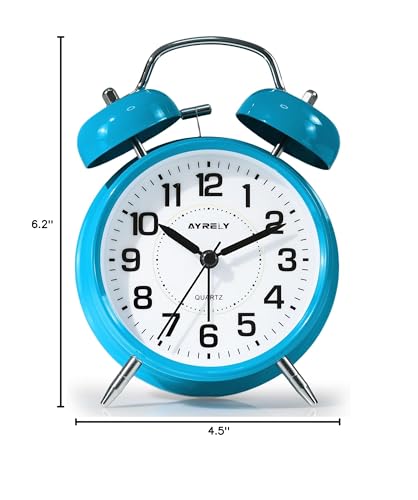 Image of AYRELY Super Loud Twin Bell Alarm Clock for Heavy Sleepers,4.5 Inch | Silent Non-Ticking Quartz with Backlight, Metal Cute Clock for Kids' Rooms