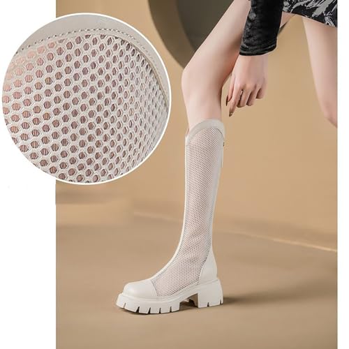 Botas altas ecuestres LNNLOO con diseño calado transpirable y tacón de 6cm para verano en negro 3