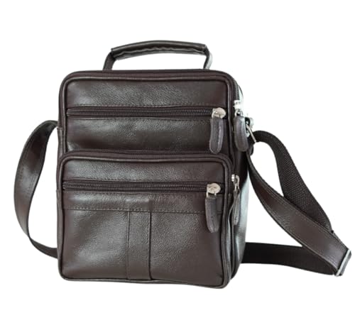 Bolsa de couro masculina e feminina estilo carteiro mensageiro transversal tiracolo marrom e preta shoulder bag (Marrom)