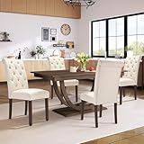 COLAMY Tufted Dining Chairs Set of 4, Accent Parsons Diner Chair Upholstered Fabric Stylish Kitchen Chairs with Solid Wood Legs and Padded Seat, Beige