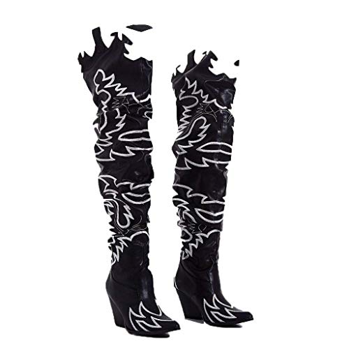 MissHeel Thigh High Cowboy Boots for Women Over The Knee Western Cowgirl Boots with Chunky Block Heels