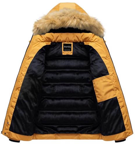 Image of Pursky Men's Puffer Jacket Waterproof Winter Bubble Coats Ski Parka Fur Hooded