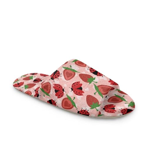 Forchrinse Red Ladybug Slippers for Women Open Toe House Slipper Reusable Flannel Flat Shoes for Spa Hotel Travel4