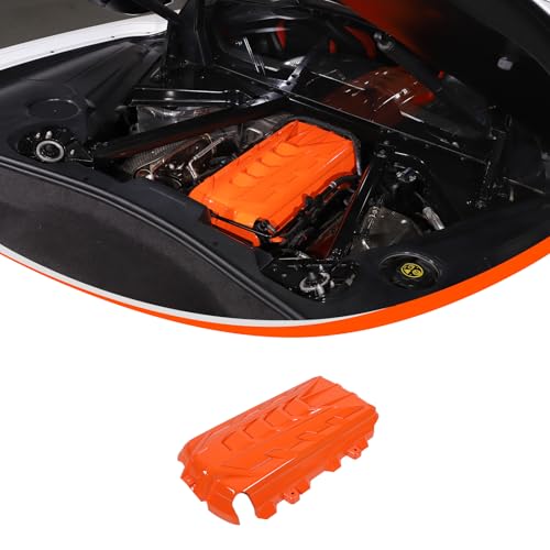 Image of for Corvette C8 Engine Cover Trim Compatible with Corvette C8 2020-2025 Stingray E-Ray Z51 Engine Bay Protection Panel Cover Trim Exterior Accessories ABS (Orange)
