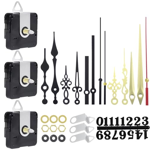 CoKeeSun Conjunto de mecanismo relógio de parede, máquinas relógio de parede pilhas, movimento de relógio de quartzo silencioso, com 6 pares de eixo longo e curto, para bricolage, reparação,