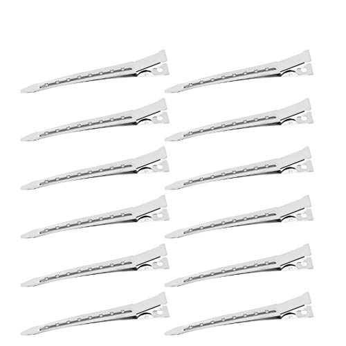 Duck Bill Clips, Yoodelife 3.5 Inches Rustproof Metal Alligator Curl Clips with Holes for Hair Styling, Hair Coloring, Silver - 12 Pack