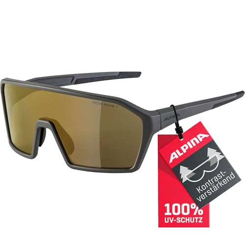 ALPINA RAM Q-LITE - Verspiegelte Sport- & Fahrradbrille Für Erwachsene, kontrastverstärkend, Beschlagfrei, mit UV-A-, B- & -C-Schutz Grau (coffee-grey matt)