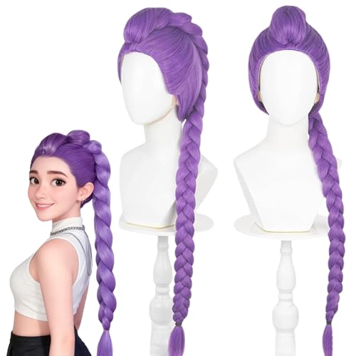 AD ADASTONE Long Purple Braid Wig 24 Inch Purple Clip-In Ponytail Wig Synthetic Braided Ponytail Extension Pre-Styled Mermaid Hair for Cosplay & Halloween