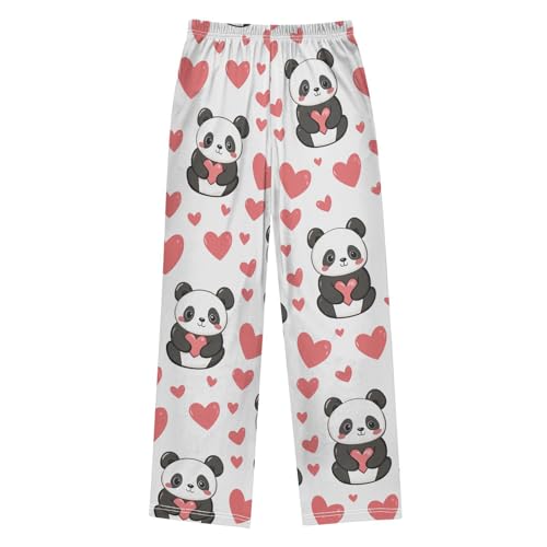 Panda and Heart Boys Pants Boys Athletic Pants Long Pant for Boywith Pockets Wide-Leg Size 6-14Y2