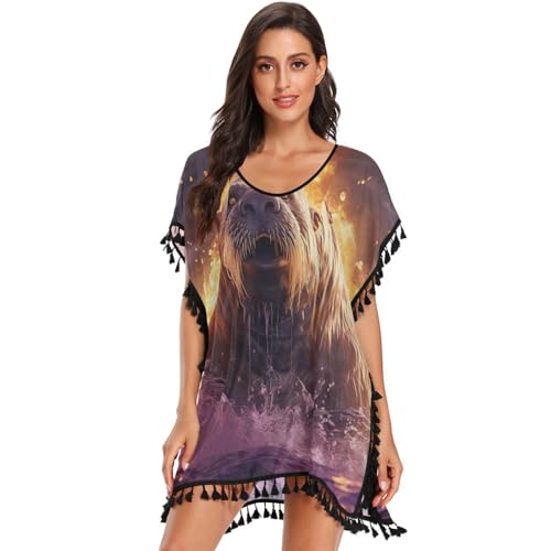Angry Animal Walrus Women's Beach Cover Up Chiffon Tassel Swimwear Swimsuit Coverups for Girl