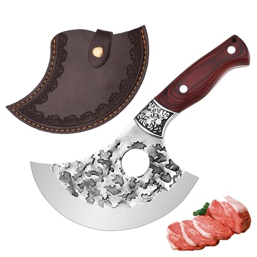 Doklasu couteau de cuisine japonais style Ulu couteaux de cuisine forgé à la main full Tang High Carbon Steel Home et Outdoor couteau de cuisine avec manche en bois et gaine